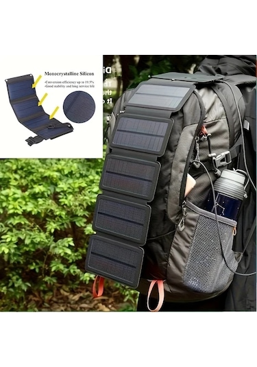 20w 4 Katlı Siyah Güneş Paneli Taşınabilir Katlanabilir Usb Şarj Cihazı Kamp Seyahat İçin Solar Panel