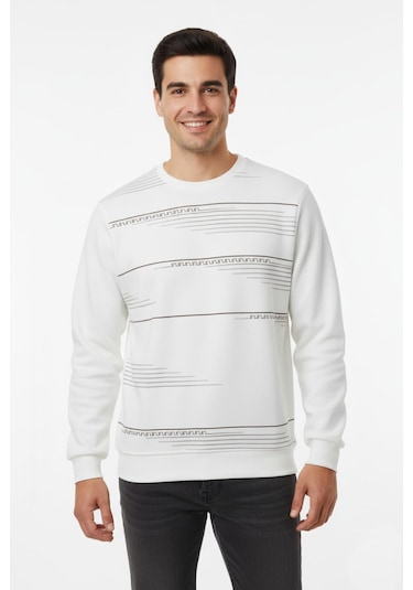 Baglan Erkek Sıfır Yaka Sweatshirt Bgl-st04863 Ekru