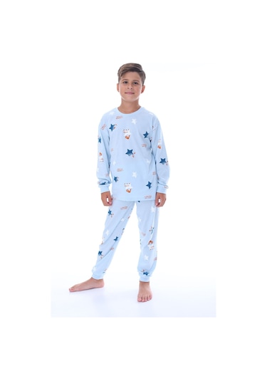 Zuzunga Yıldız Nota Desenli Mavi Pijama Takımı Mavi