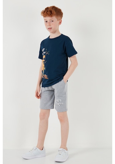Lela Pamuklu Regular Fit Bisiklet Yaka Şortlu Alt-Üst Erkek Çocuk Takım 6212009 Indigo
