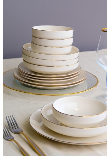 Tabak Evi Sofia Altın Yaldız Porselen Yemek Takımı 24 Parça 6 Kişilik Beyaz - Altın