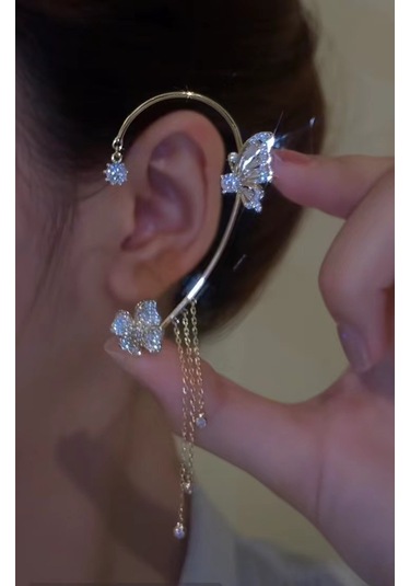 Wezone Gümüş Renkli, Taşlı Kelebek Desenli, Dikişsiz Telli Küpe, Kadınlar İçin Modern Ve Şık Aksesuar, Her Zaman Elbette Uygun Diğer