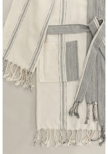 Raw Pamuk Yarasa Kol Natural Çizgili Kimono S-m 1516a Krem