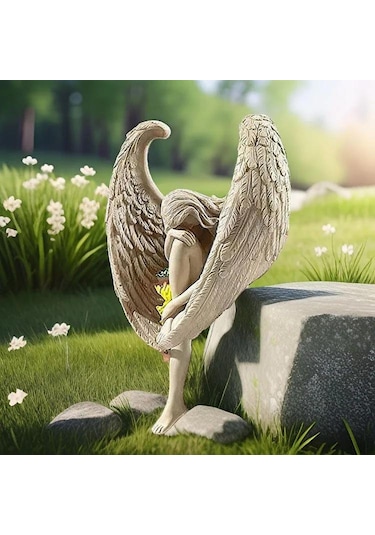 Tenfowee Bahçe İçin Aydınlatmalı Mavi Resin Melek Heykeli - Ruhani Güzellik Ve Umut Simgesi