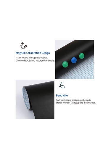 Symbee "taşınabilir Manyetik Yazı Tahtası Çıkartması - 45x200cm Vinil Yüzey, Kolay Yapışan Ve Kesilebilir" Siyah