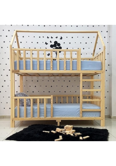 Otantik Dekorasyon Montessori Ahşap Ranza 190x90