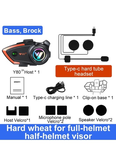 Yeni Model Y80-2x Motosiklet İntercom 2 Kişilik Bağlantı Rgb Işıklı Bluetooth Kulaklık Seti