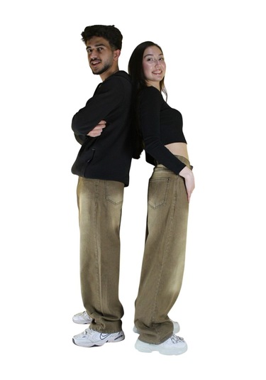 St.poll Vintage Eskitme Yıkama Unisex Baggy Jean Pantolon Vintage Vizon