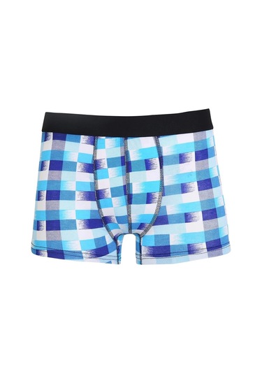 Giyim Erkek Penye Likralı Desenli Boxer Mavi Mavi