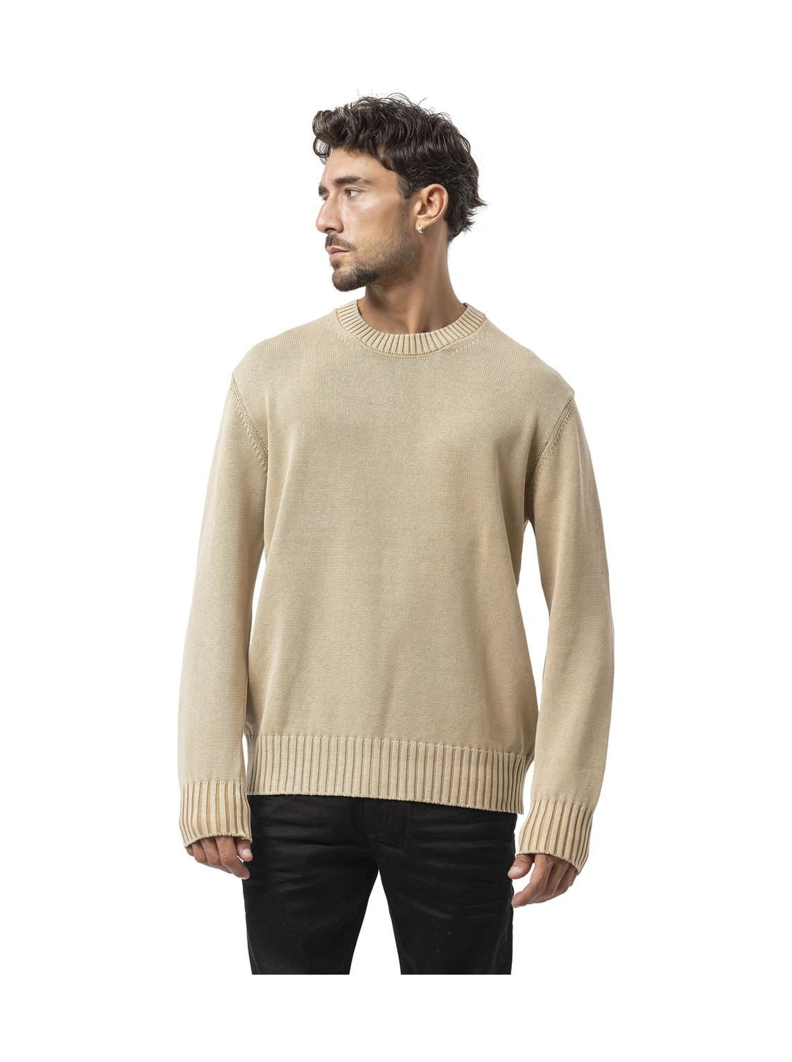 Cp289 Erkek Yuvarlak Yakalı Pamuklu Örme Kazak Stone