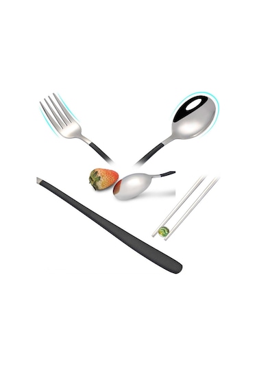 Sones 3 Adet / Set Taşınabilir Paslanmaz Çelik Sofra Takımı Yaratıcı Set Çubuk Kaşık Çatal Hediye, Renk: Siyah