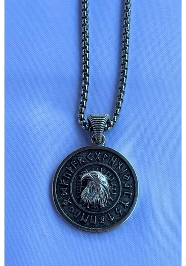 Kartal Viking El İşçiliği Paslanmaz Çelik Zincir Erkek Kolye Gümüş