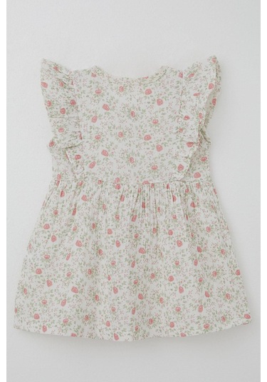 Breeze Kız Çocuk Elbise Çiçek Desenli Önden Düğme Detaylı 2-6 Yaş, Ekru Ekru