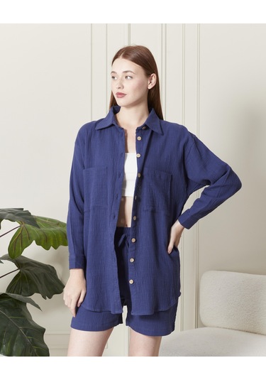 Soft Koton Kumaş Şort Gömlek Takım-3300-lacivert Lacivert