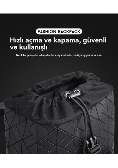 Şık Dokulu Eşkenar Dörtgen Sırt Çantası-siyah Siyah