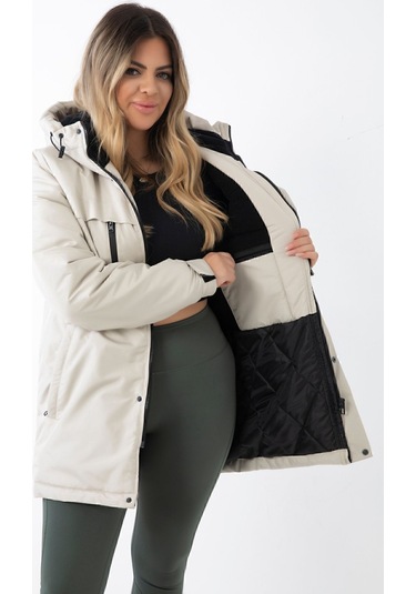Kadın Taş Içi Polarlı Su Ve Rüzgar Geçirmez Kapüşonlu Kışlık Mont & Kaban & Parka Taş