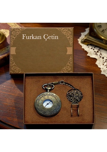 Kişiye Özel Retro Vintage Roma Rakamı Temalı Köstekli Cep Saati