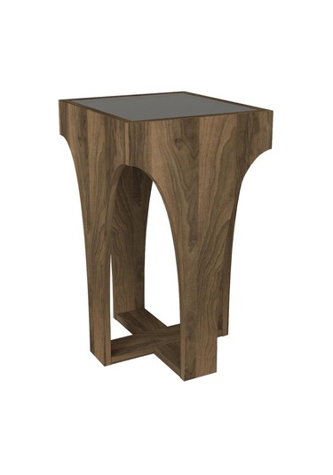 Dekorister Litus Camlı Yan Sehpa Ceviz-Antrasit