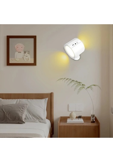 Motion003 Led Manyetik Duvar Aplik Lambası Beyaz Usb Şarjlı Kumandalı 3 Renk Kısılabilir 360 Dönebilir Beyaz