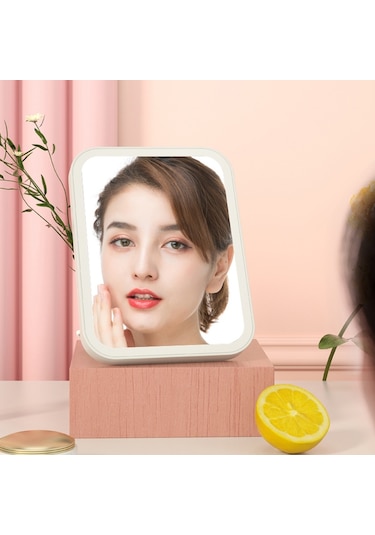 Sones 2 Adet Led Makyaj Aynası Lamba Dolgulu Işık Yurt Masaüstü Giyinme Aynası Kadın Katlanır Taşınabilir Küçük Ayna, Stil: Şarjlı Üç Renkli Işık Pembe