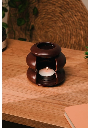 Bordo Mat Modern Tasarım Seramik El Yapımı Buhurdanlık-3427