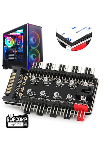 Ropcomp 10 Port Fan Power Hub Sata Güçlü Pwm Switch Çoklayıcı