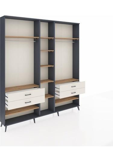 Arges Dolap 11 Raflı 4 Çekmeceli 2 Askılı 220x30x243 Antrasit-çam/aytaşı Atlas Çam/aytası