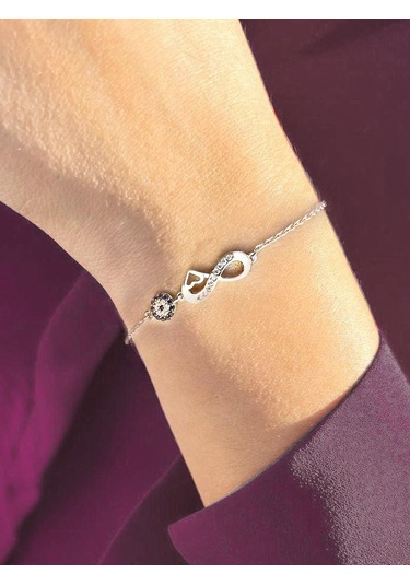 Brezza Lusso Jewelry Gümüş Taşlı Sonsuzluk Ve Göz Bileklik Kalpli Gümüş Kadın Bileklik