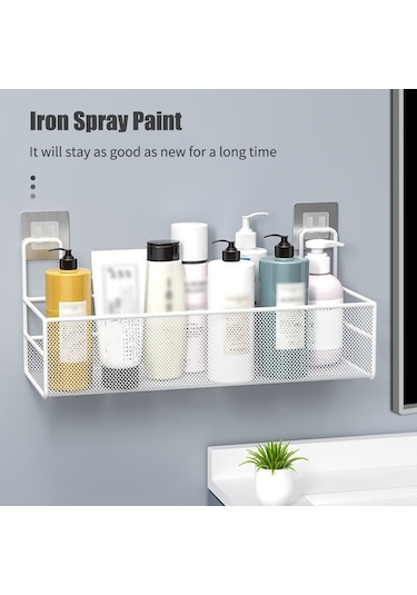 Fortunelane Materyal Demir Beyaz Banyo Duş Dolabı Büyük, Deliksiz Montajlı, Su Drenajlı, Sağlam Taşıma, İzsiz 2 Adet Yapistı Hedi Beyaz