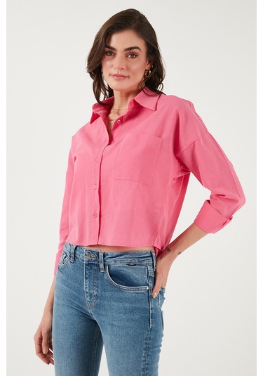 Lela Pamuk Ve Keten Karışımlı Regular Fit Önü Kısa Arkası Uzun Bayan Gömlek 6772867 Fuşya