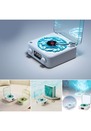 Vintage Vinil Plak Çalar Bluetooth Hoparlör Ayarlanabilir Işıklı Kablosuz Taşınabilir Retro Vinil Plak Çalar