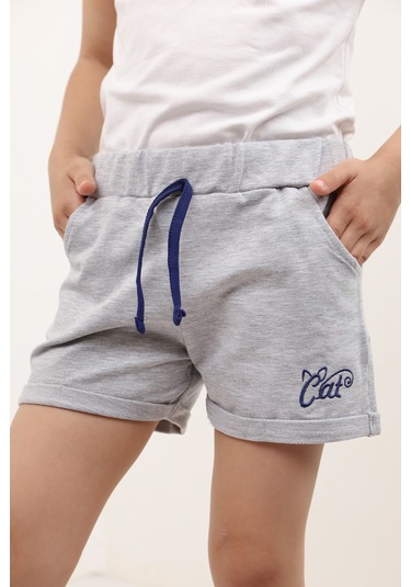 Toontoy Kız Çocuk Pamuklu Şort Gri Melanj