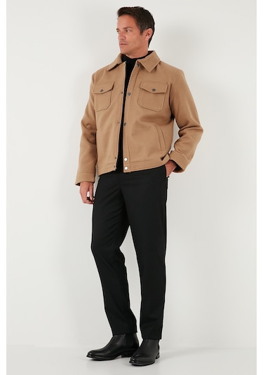 Buratti Slim Fit Ceket Yaka Astarlı Kaşe Erkek Kaban 58400347 Camel
