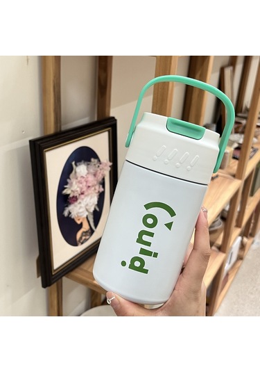 S Basit Yüksek Yüz Değeri 316 Paslanmaz Çelik Yalıtım Bardağı Pipet Taşınabilir Kahve Fincanı Taşınabilir Çiçek Çay Bardağı Kız Çiçek Çay Termos Beyaz