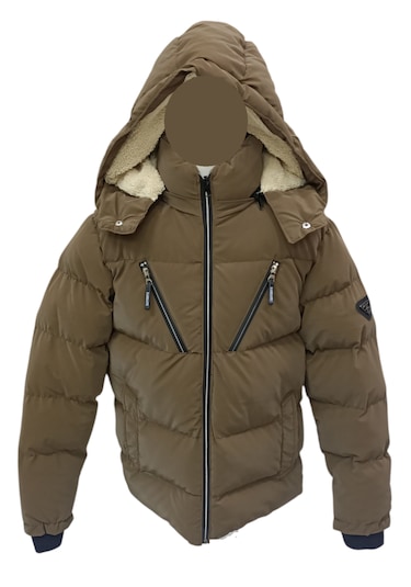 Erkek Çocuk Önü Çapraz Fermuar Model Kapüşonu Çıkabilen İçi Peluş Astarlı Kahverengi Mont 3307 Kahverengi