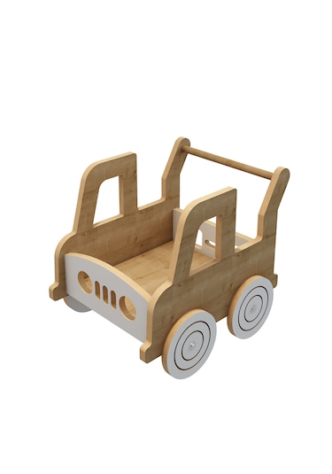Happy Walker -Ahşap İlk Adım Arabası - Yürüme Arkadaşı - Yürüteç - Oyuncak Organizer