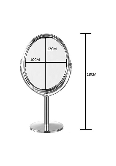 Sonx Oval Masaüstü Ayaklı 360 Dönebilen Çift Taraflı Büyüteçli Krom Ayna 18x10cm Siyah