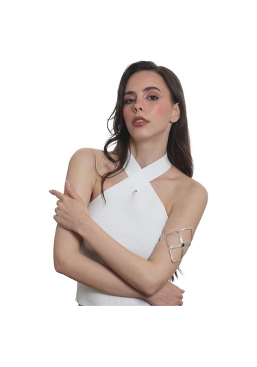 Labalaba Kadın Lak Gümüş Kaplama Siyah Doğaltaşlı Ayarlanabilir Pazu Bandı, Üst Kol Aksesuarı Gümüş