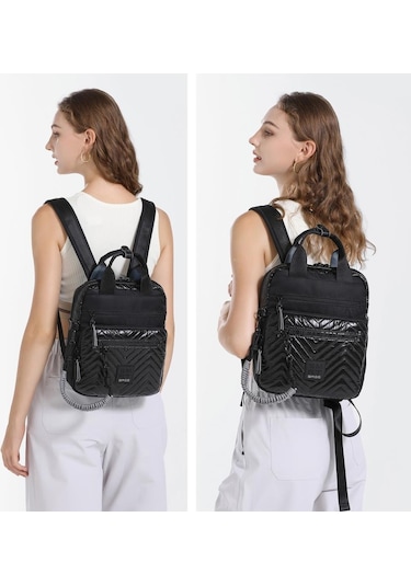 Parlak Kumaş Küçük Boy Askılı Kadın Sırt Çantası 3250 Siyah