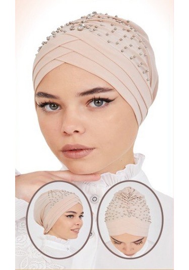 İncili Üç Çapraz Geçmeli Bone Sdıucb1001 Pudra