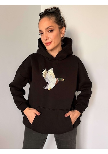 Ali Butik Siyah Önü Nakış İşleme Şardonlu Sweatshirt Siyah