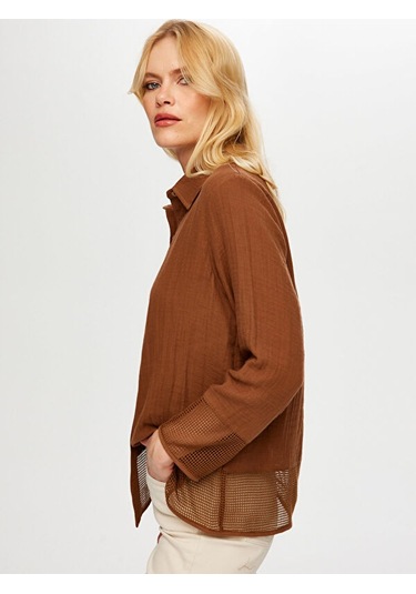 File Detaylı Müslin Gömlek S25gml033 Us25gml03330 Kahve