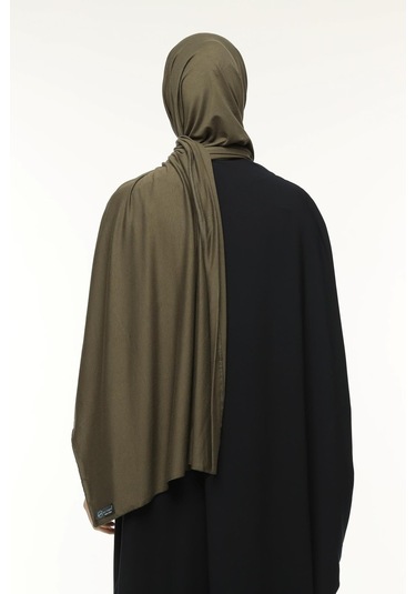 Hazır Pratik Geçmeli Lüks Düz Penye Şal Çapraz Hizalı Asker Yeşili