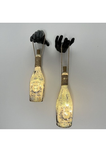 El Yapımı Siyah Erkek Eli Heykeli Dekorlu Peri Led Işıklı Buzlu C Çok Renkli