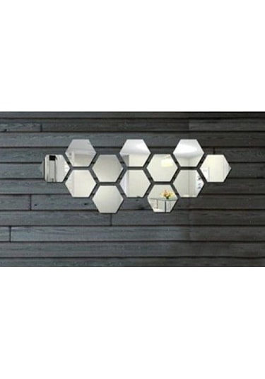 Dekoratif Pleksi Ayna Altıgen 10 Adet Yapışkanlı 20X20 Cm Gümüş