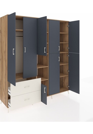 Kronos Dolap 12 Raflı 2 Çekmeceli Tek Askılı 220x59x243 Çam-antrasit/aytaşı Antrasıt/aytası