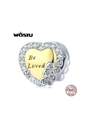 Wostu Kaplama Altın Gül Çelenk Kalp Şeklinde 925 Ayar Gümüş Göz Alıcı Boncuk Fit Orijinal Bilezik Bileklik Dıy Güzel Takı Altın - Gümüş