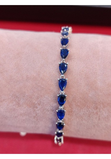 Modagümüşevi 925 Ayar Gümüş Safir Zirkon Taşlı Su Yolu Kadın Bileklik