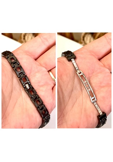 Gns Aksesuar Seramik Ve 1. Sınıf Çelik Mixli Siyah Erkek Bileklik 21 Cm Siyah
