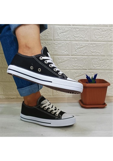 Fiyra 554 Siyah-Beyaz Kısa Unisex Sneaker Keten Spor Ayakkabı 001